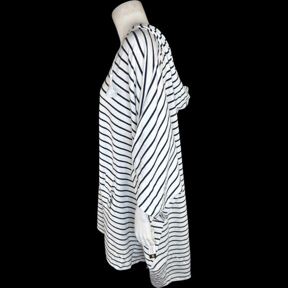 AMBERNOON II UV Hooded Striped Tunic Cover-Up White Navy 1X NWT Cotton Blend - Picture 5 of 16